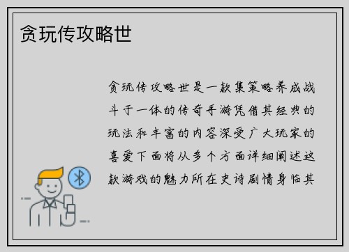 贪玩传攻略世